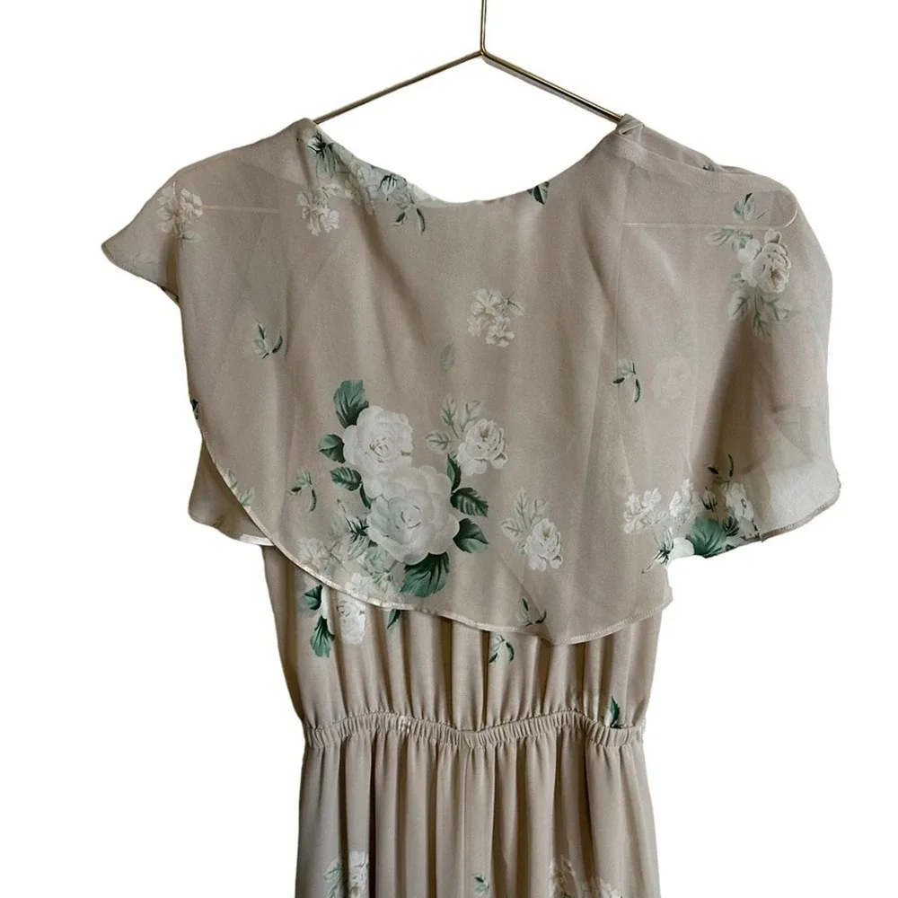 Show me your Mumu Maxi Dress Empire Waist V-neck Short Sleeve Floral Cream M - Picture 6 of 13